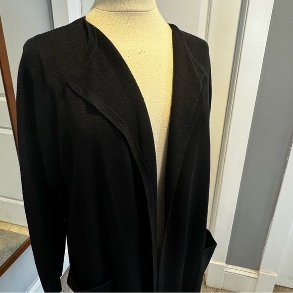 J. Crew Black Knit Open front long duster cardigan Small S - Picture 6 of 11
